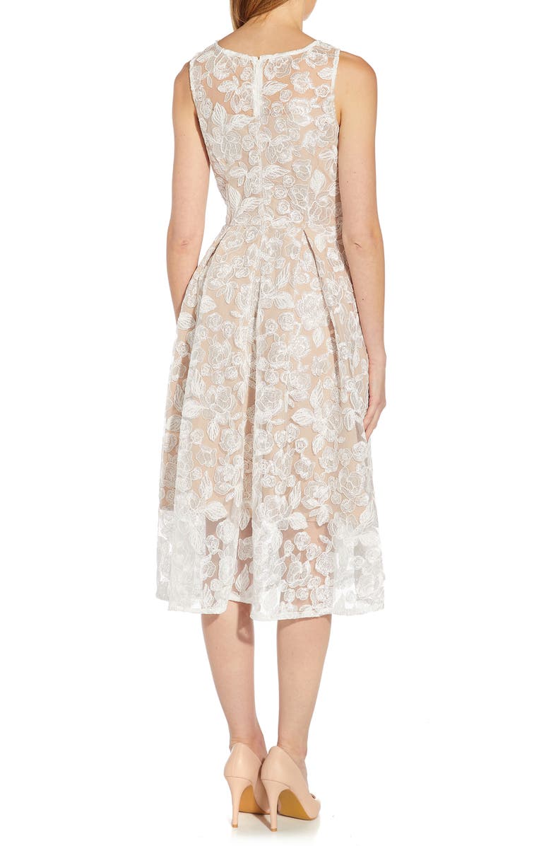 Adrianna Papell Floral Embroidered Fit & Flare Midi Dress, Alternate, color, 