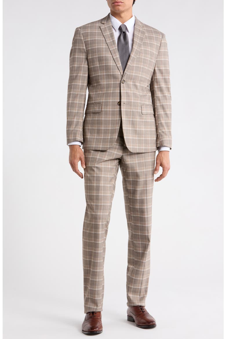 Slim Fit Plaid Stretch Two-Piece Suit, Main, color, LIGHT BROWN