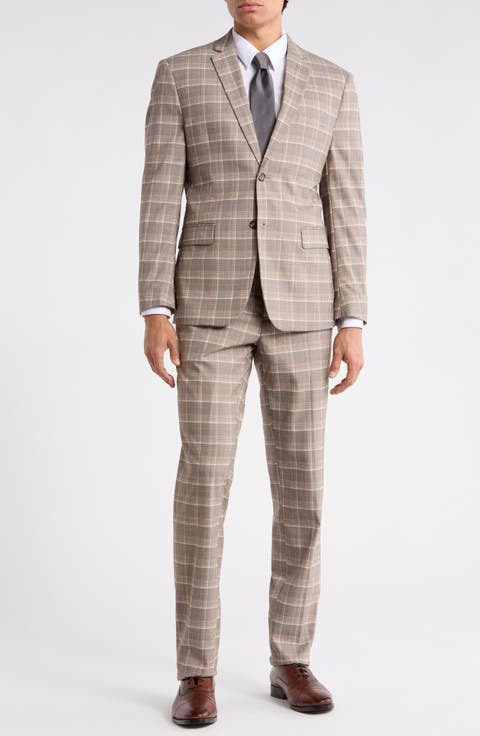 Slim Fit Plaid Stretch Two-Piece Suit (Regular, Short & Long)
