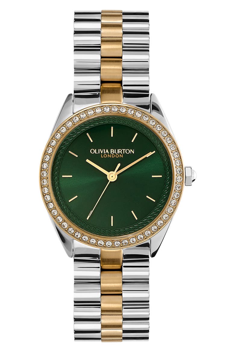 Bejewelled Bracelet Watch, 34mm, Main, color, GREEN