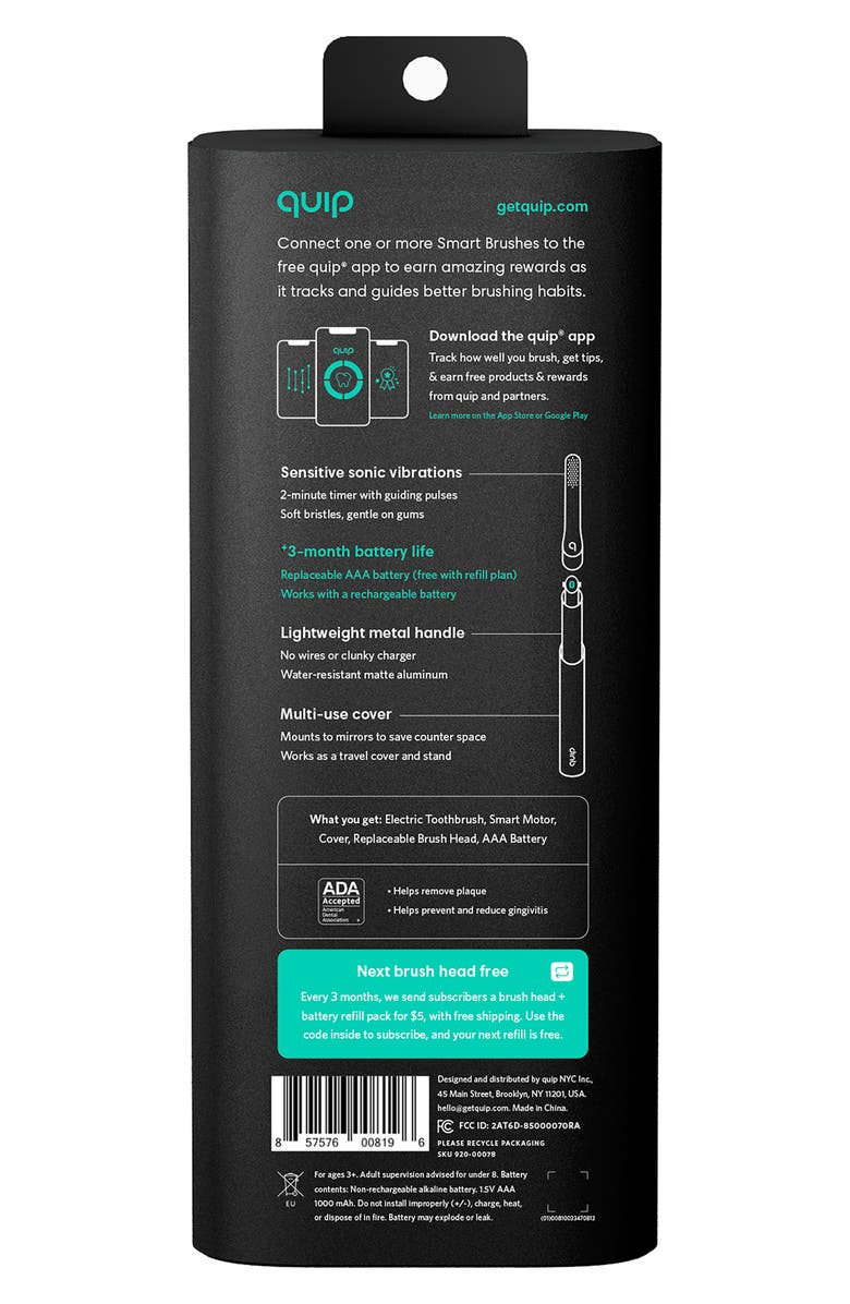 QUIP Smart Rechargeable Electric Toothbrush Starter Kit, Alternate, color, Black