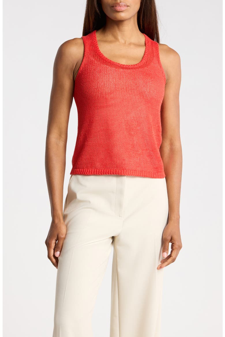Beachy Linen Open Stitch Tank, Main, color, SCARLETT