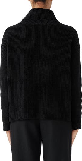 Eileen Fisher Ribbed Organic Cotton Chenille Turtleneck Sweater