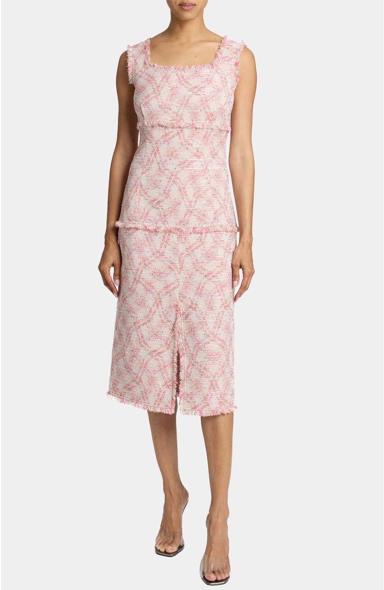 Santorelli Faye Sleeveless Midi Sheath Dress in Cotton Jacquard, Main, color, Sweet Pea