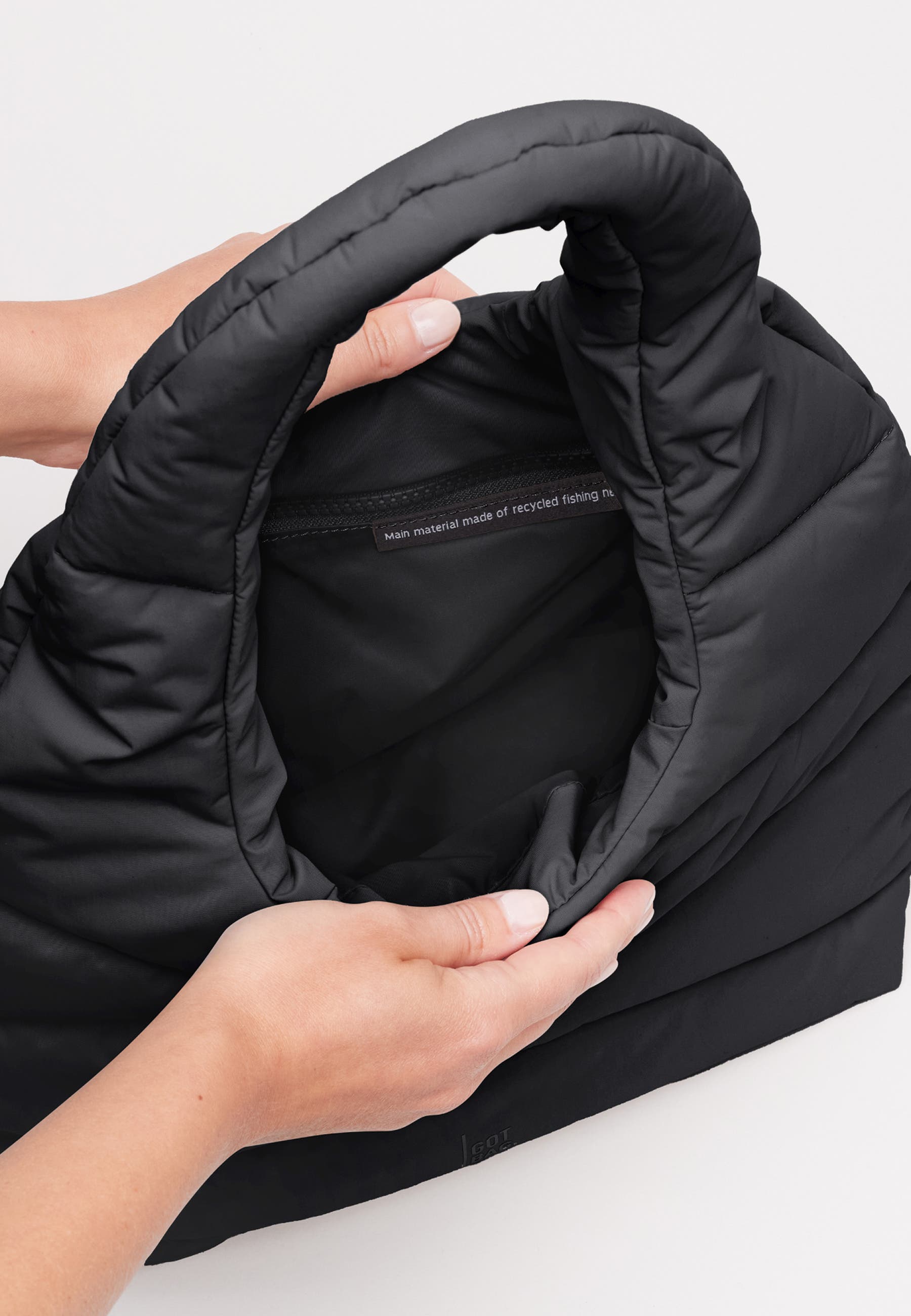 GOT BAG Wavy Puffer Recycled Nylon Shoulder Bag, Alternate, color, Black