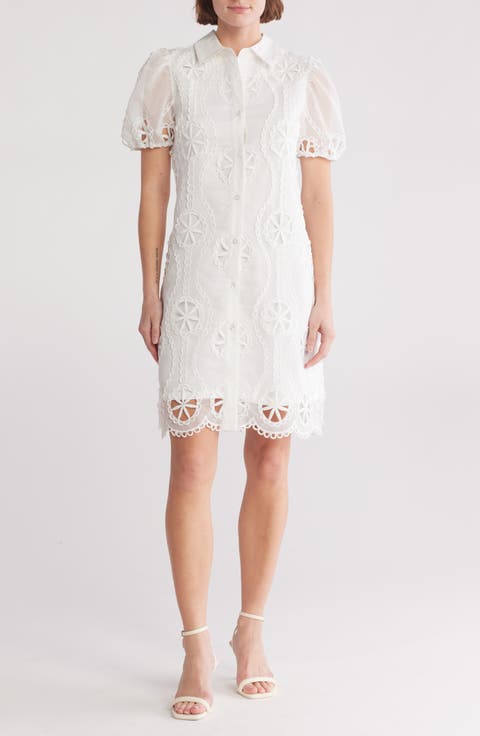 Brynn Floral Embroidered Puff Sleeve Shirtdress