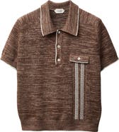 Versace First Line Greca Silk, Wool & Linen Blend Mouliné Polo Sweater