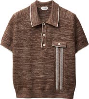 Versace Greca Silk, Wool & Linen Blend Mouliné Polo Sweater