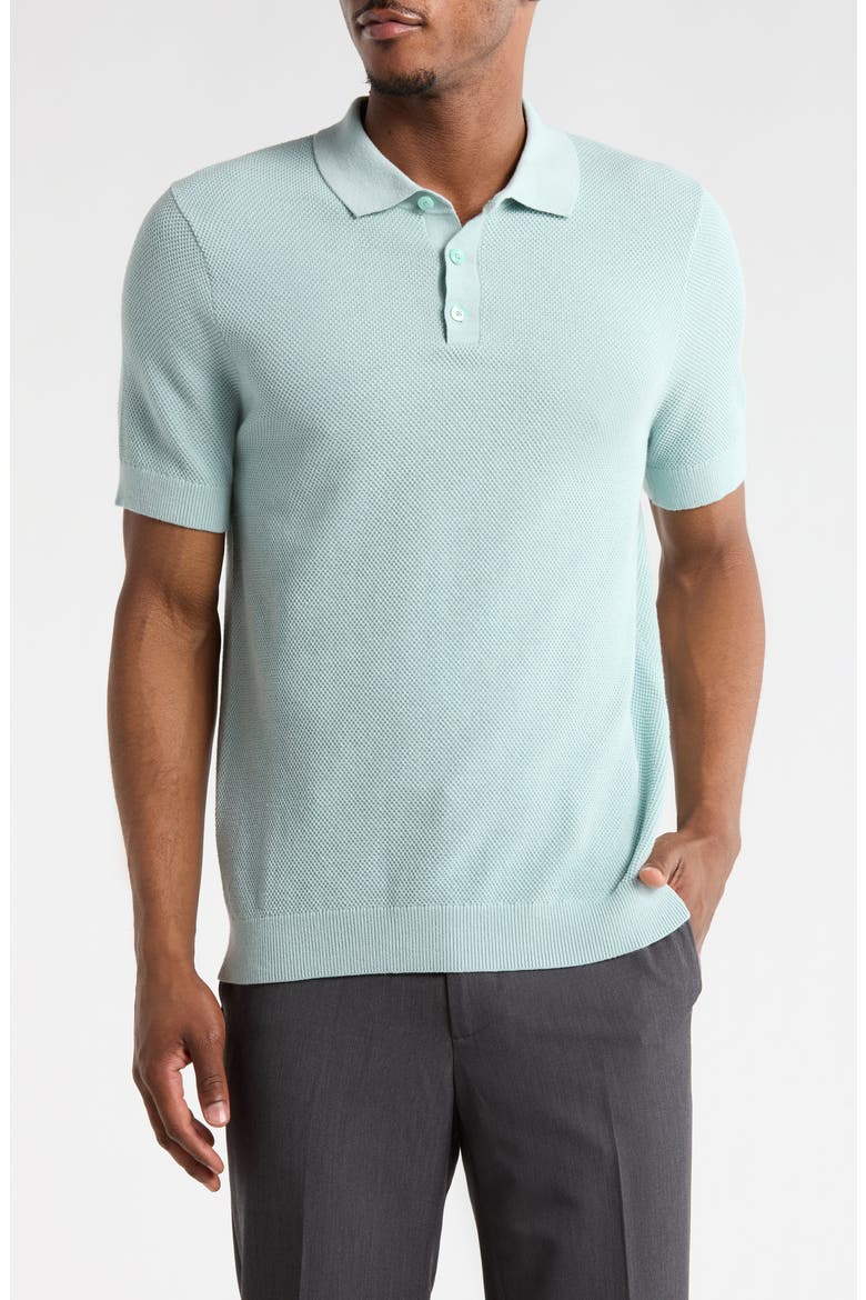 Textured Cotton Polo Sweater, Main, color, BLUE CLOUD