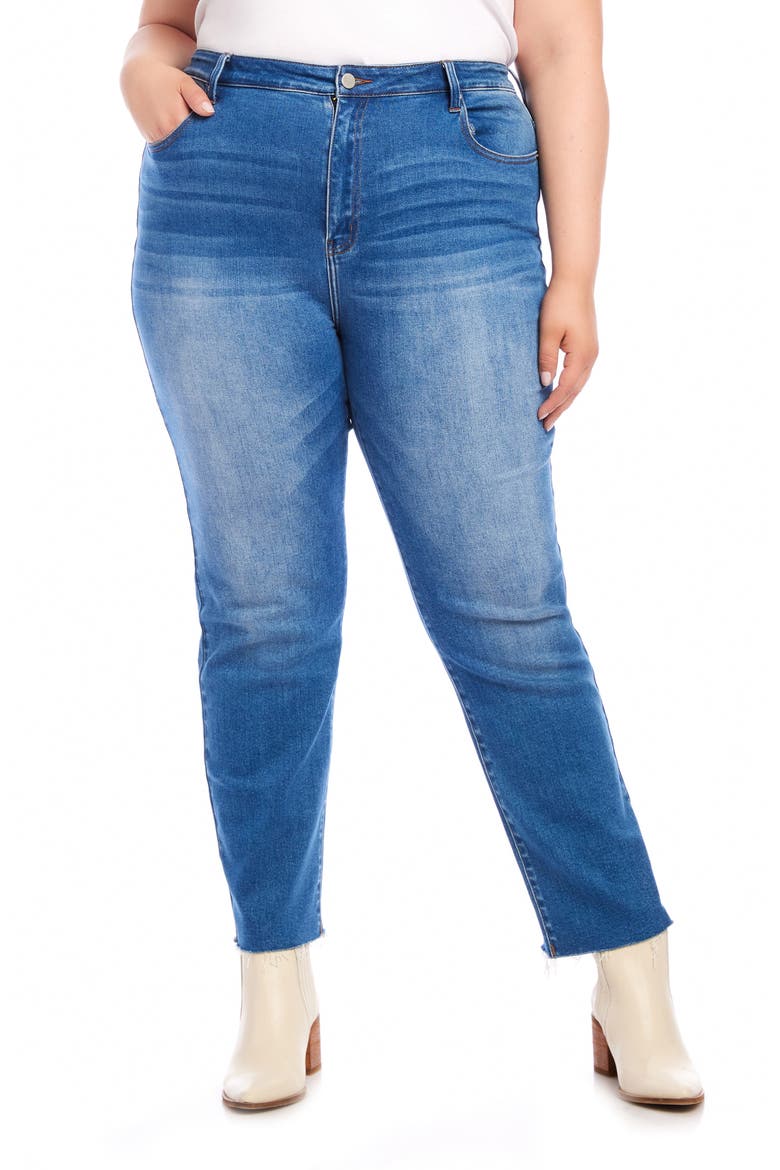 Raw Hem Straight Leg Jeans, Main, color, DENIM