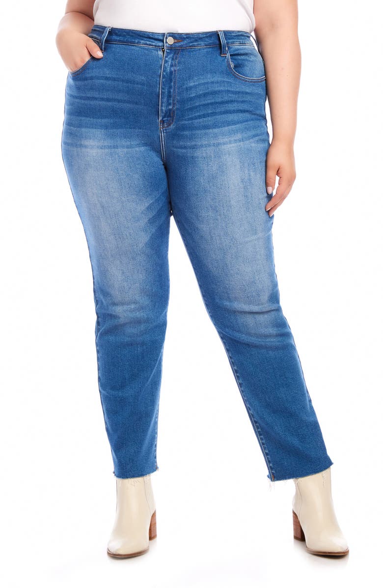 Karen Kane Raw Hem Straight Leg Jeans, Main, color, Denim