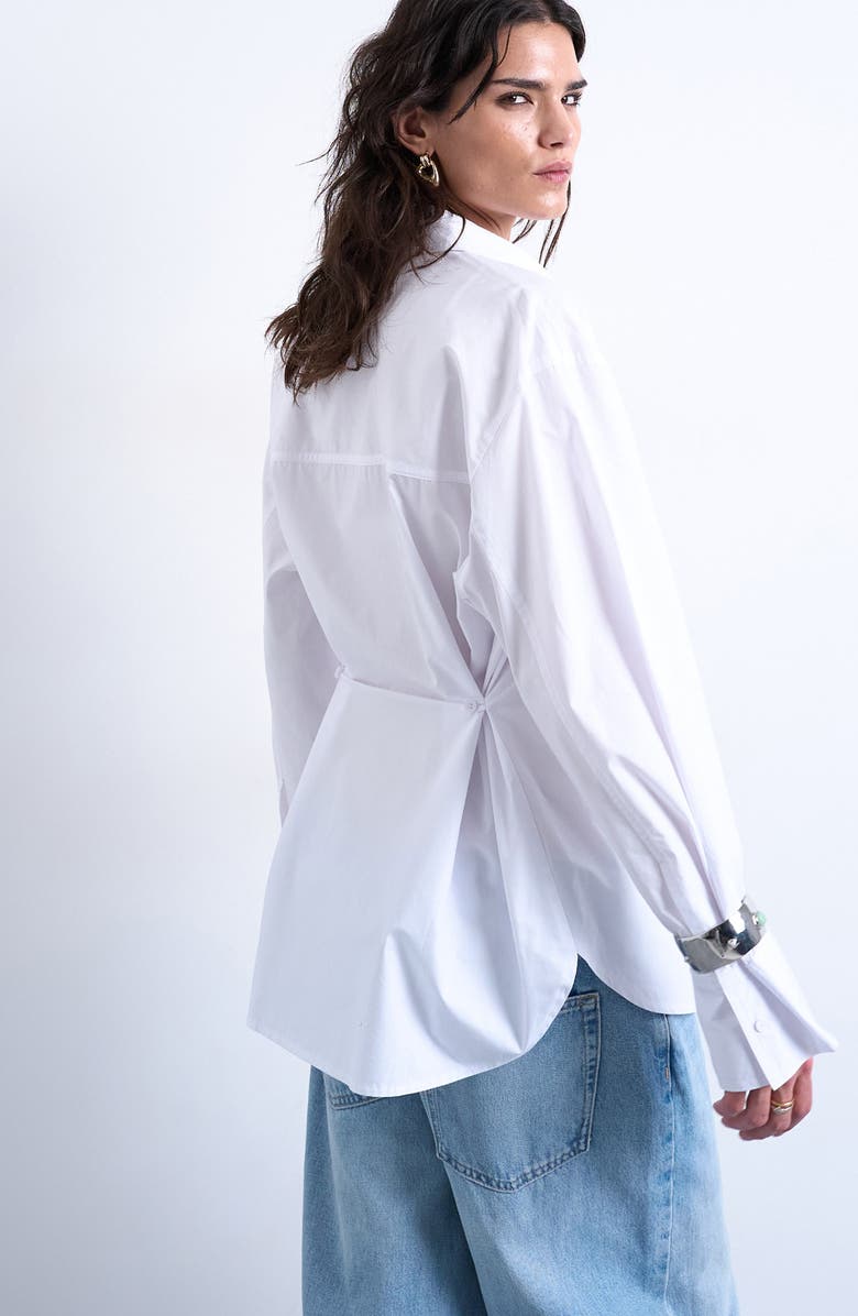 Topshop Darted Cuff Oversize Button-Up Shirt, Alternate, color, White