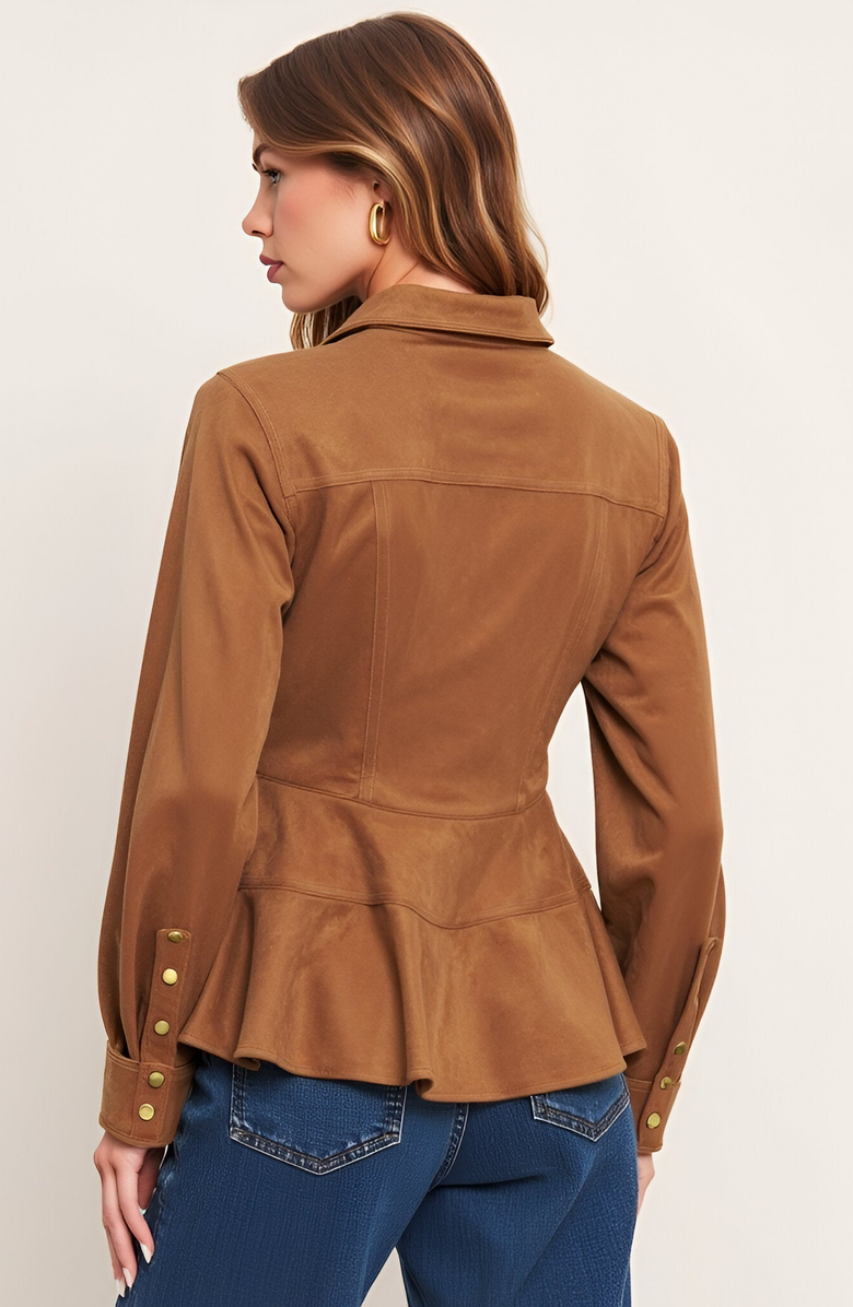 Modenaire Peplum Snap Front Shirt Jacket, Alternate, color,