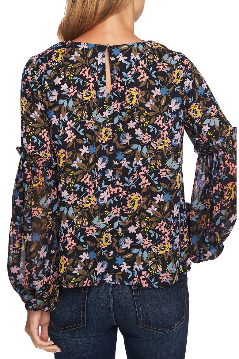 Demure Flora Ruffle Sleeve Top, Alternate, color, CAVIAR