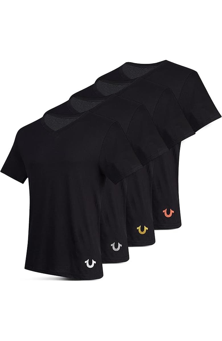 True Religion V-Neck Undershirts 4 Pack, Main, color, Black