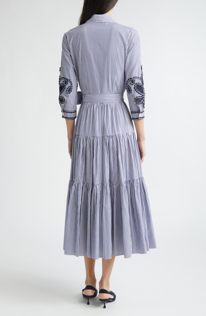 Carolina Herrera Embroidered Stripe Cotton Shirtdress, Alternate, color, White/ Blue
