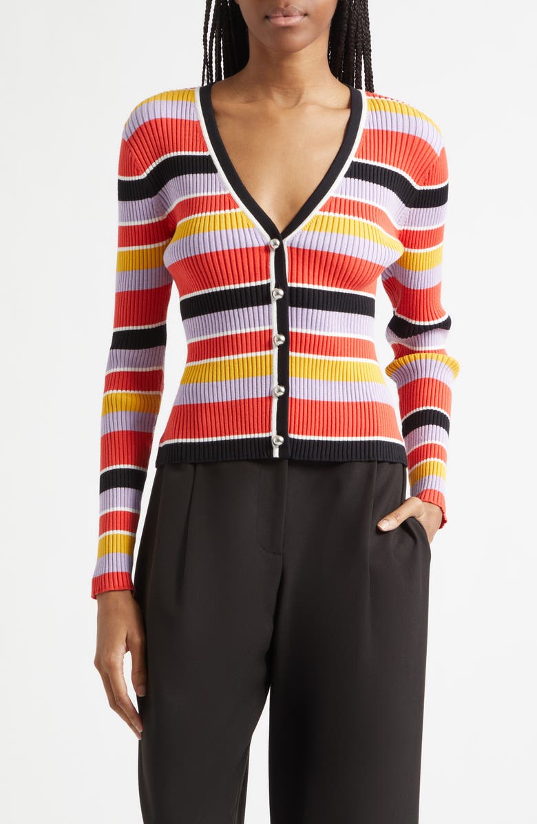 Toccin Greta Stripe Ribbed Button Front Cardigan, Main, color, 