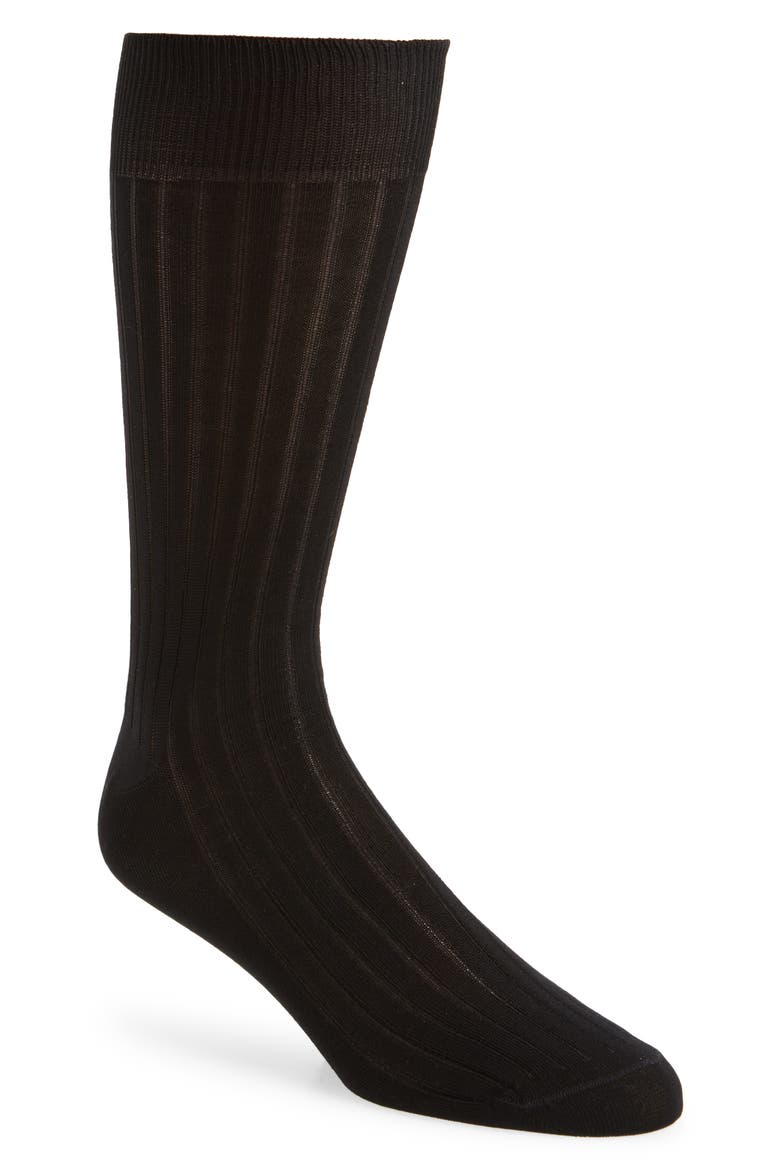 Ribbed Mercerized Cotton Blend Dress Socks, Main, color, BLACK