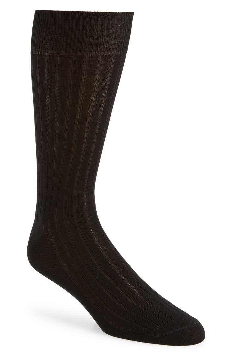 Nordstrom Ribbed Mercerized Cotton Blend Dress Socks, Main, color, Black
