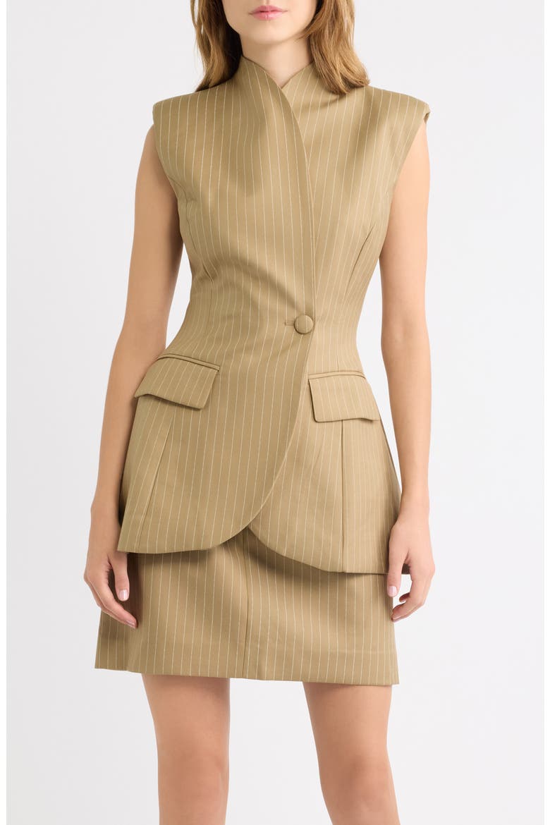 Pinstripe Sleeveless Blazer, Main, color, CAMEL