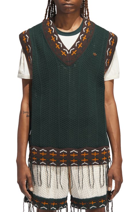 Tasseled Cotton Blend Sweater Vest