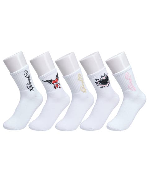 Heart Flame Print Full Cushion Mid Crew Sock 5-Pack