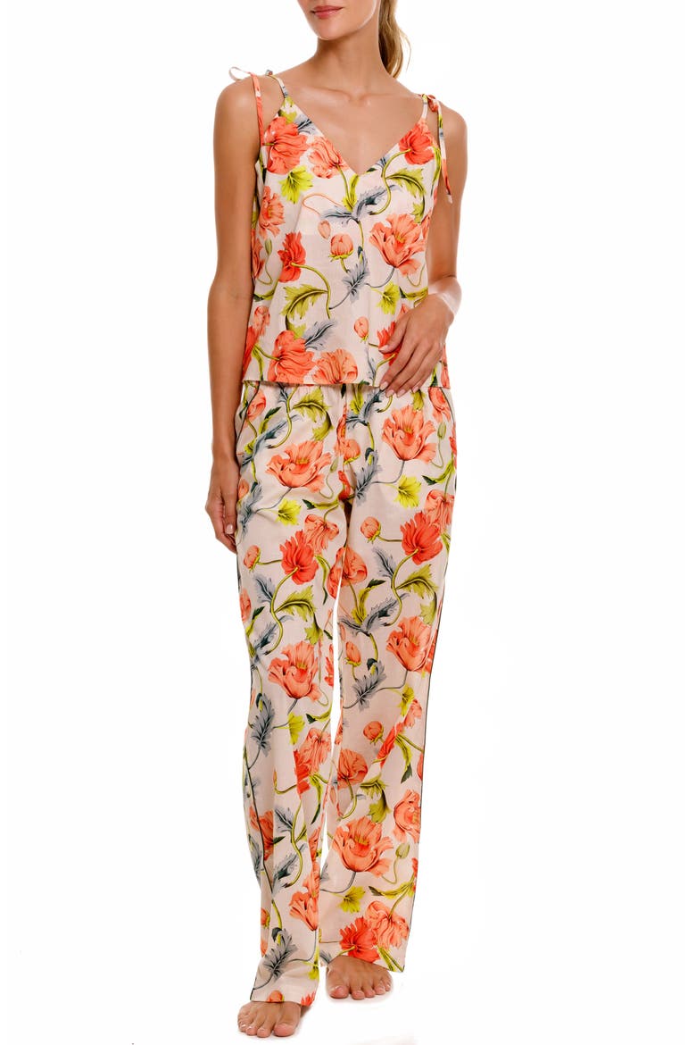 Amelie Floral Cotton Pajamas, Main, color, LIGHT BEIGE