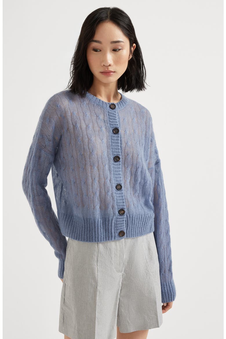 Cable knit cardigan, Alternate, color, Avio Blue