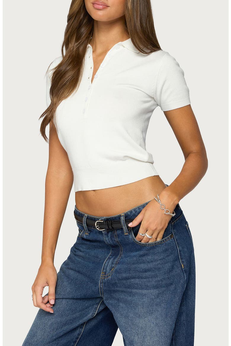 Gaela Collared Knit Henley Top, Alternate, color, WHITE