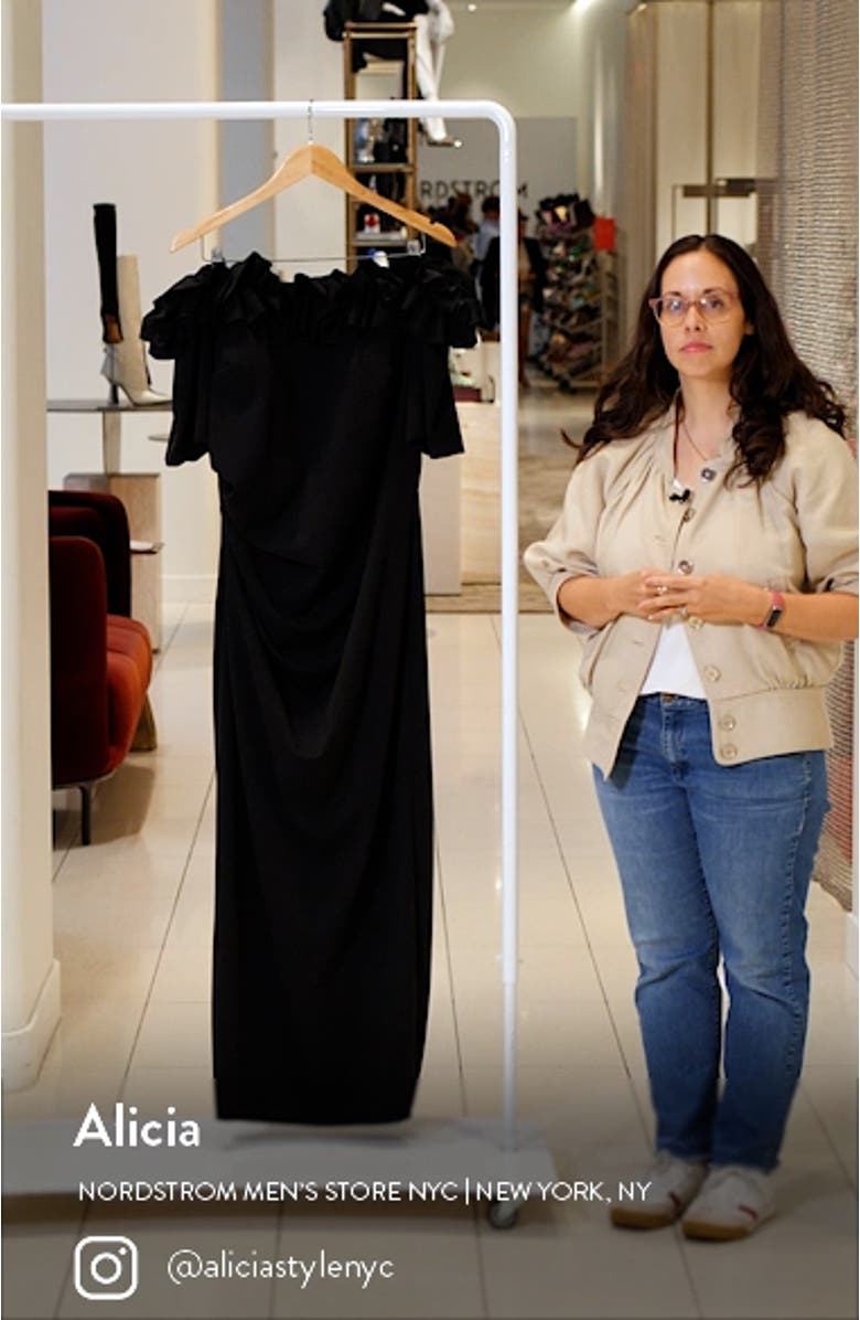 Xscape Ruffle Off the Shoulder Sheath Dress, sales video thumbnail