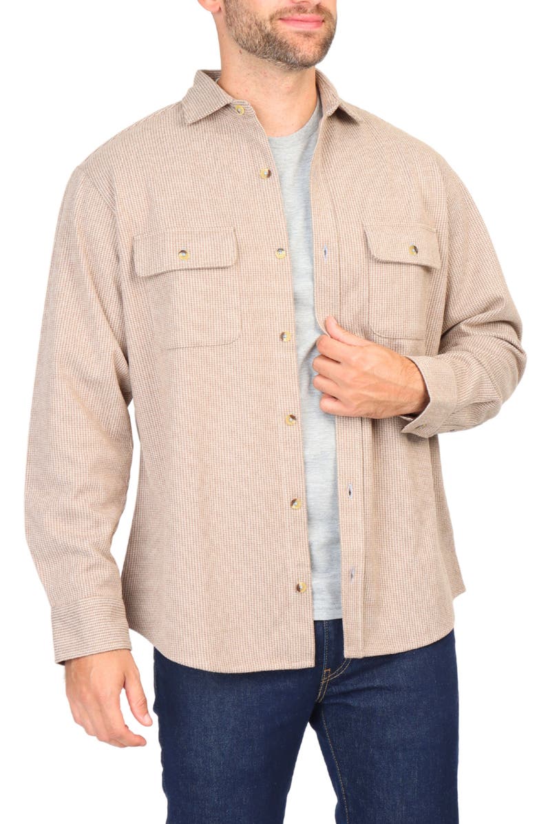 TailorByrd Micro Houndstooth Overshirt with Faux Suede Trim, Alternate, color, Barley