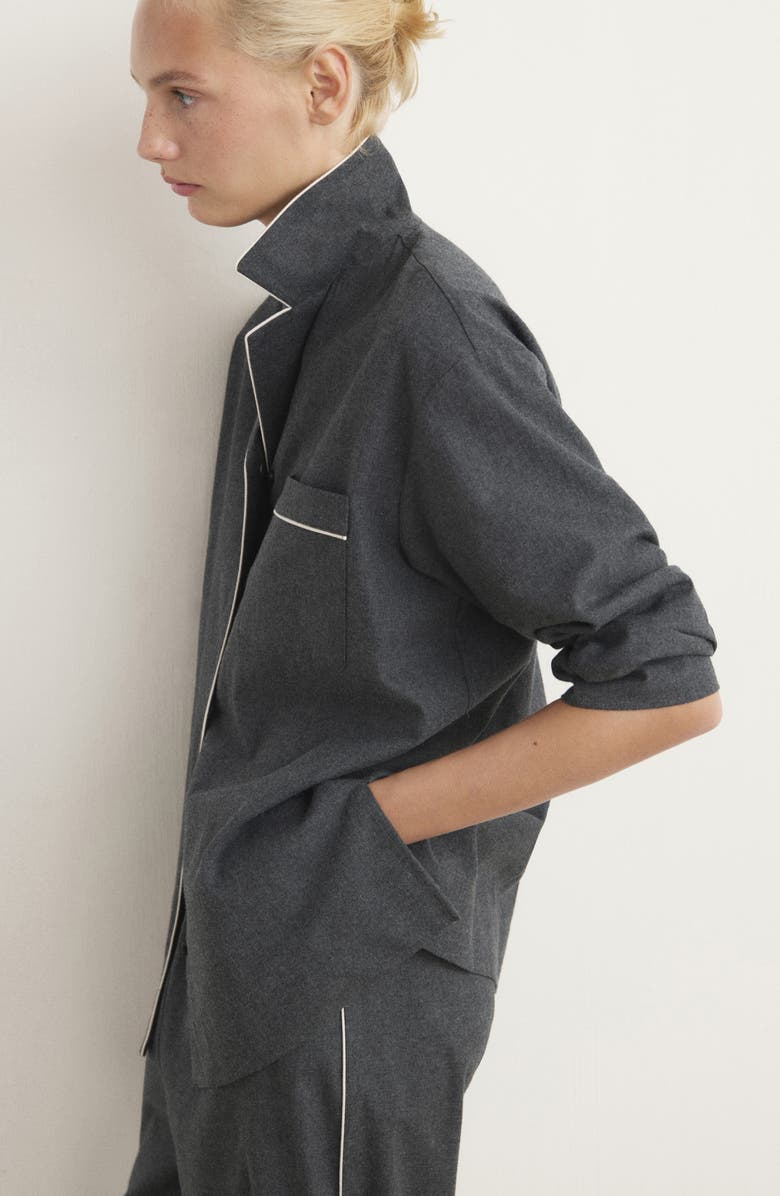 MANGO Cotton Flannel Pajama Pants, Alternate, color, Charcoal