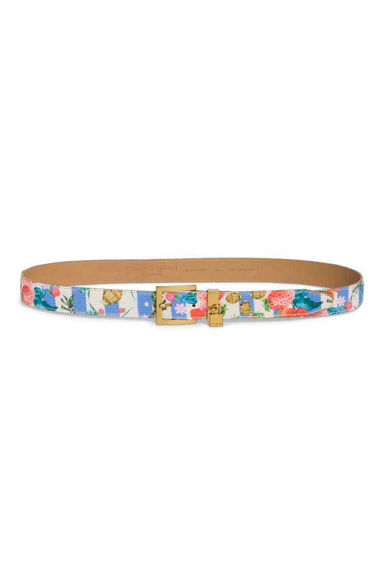 Floral Print Stripe Faux Leather Belt, Main, color, BONE MULTI/ ANTIQUE BRASS