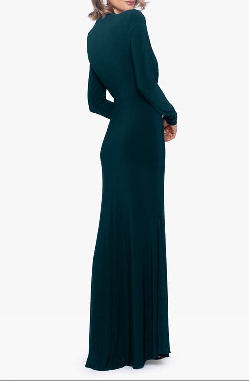 Betsy & Adam Ruffle Long Sleeve Sheath Gown In Pine