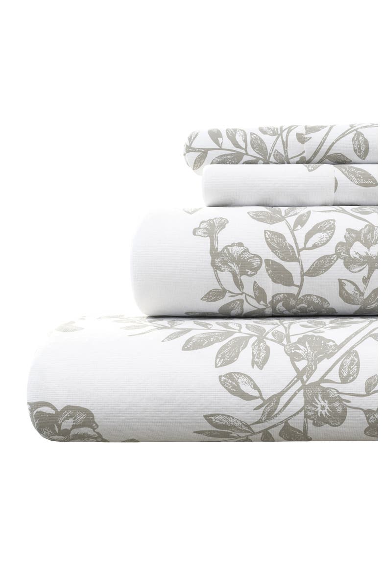Turkish Cotton Flannel Winter Floral Sheet Set, Alternate, color, TOILE - GREY