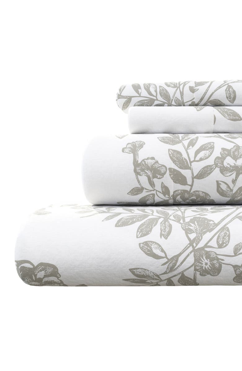 Woven & Weft Turkish Cotton Flannel Winter Floral Sheet Set, Alternate, color, Toile - Grey
