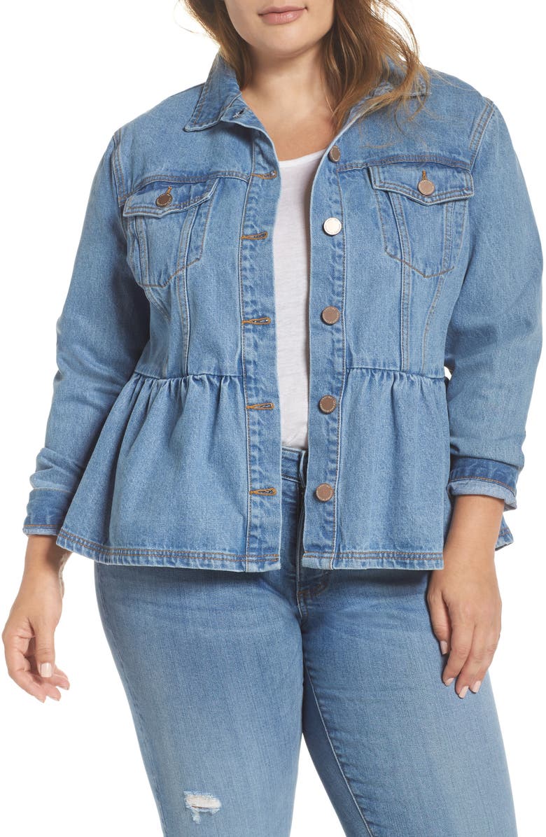 LOST INK Peplum Denim Jacket, Main, color,