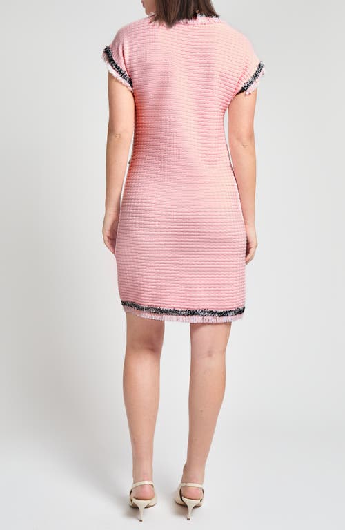Ming Wang Modern Fit Fringe Trim Tweed Dress In Rose/white