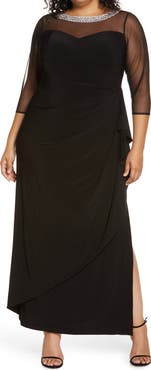 Alex Evenings Illusion Sleeve Side Ruched Gown