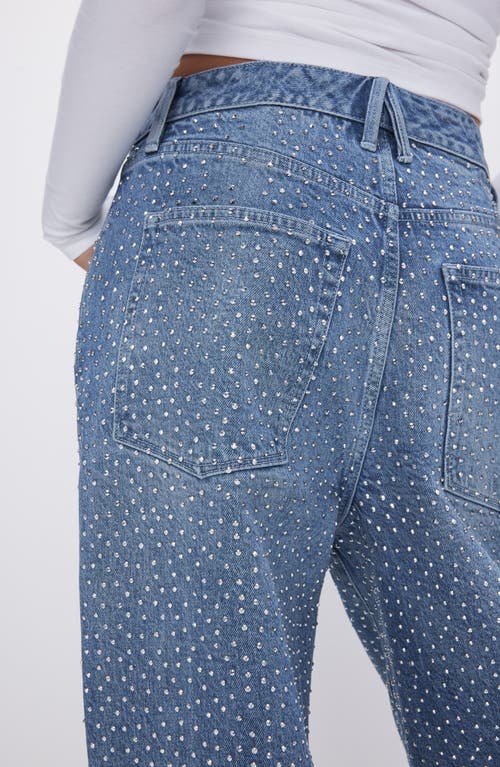 Good American Good Ease Crystal Embellished Wide Leg Jeans In Indigo592
