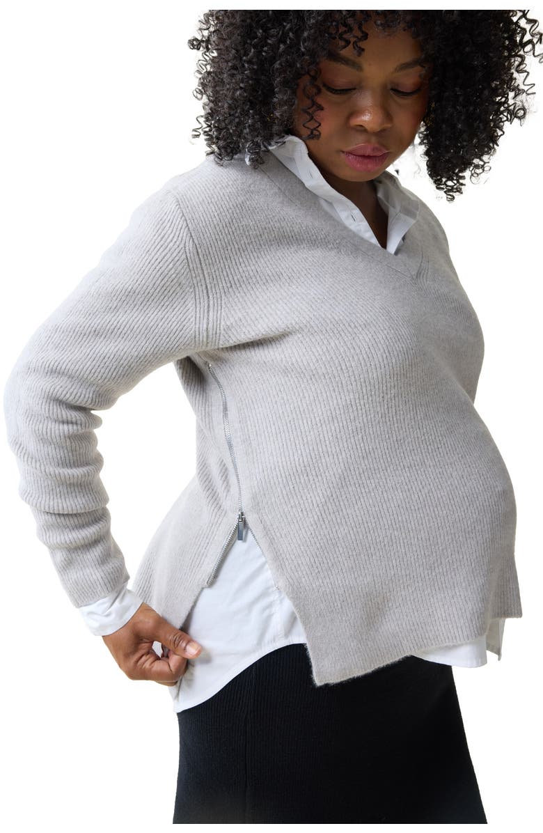 Ingrid & Isabel Side Zip Maternity and Nursing Sweater, Alternate, color, Light Gray