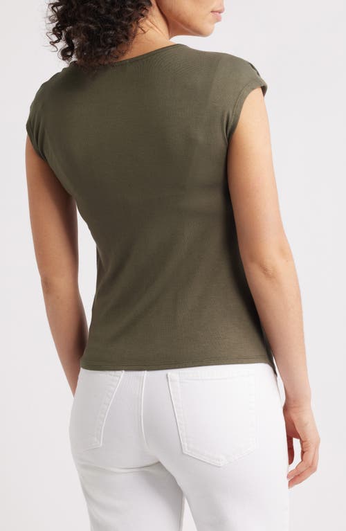 Loveappella Drape Asymmetric Top In Olive