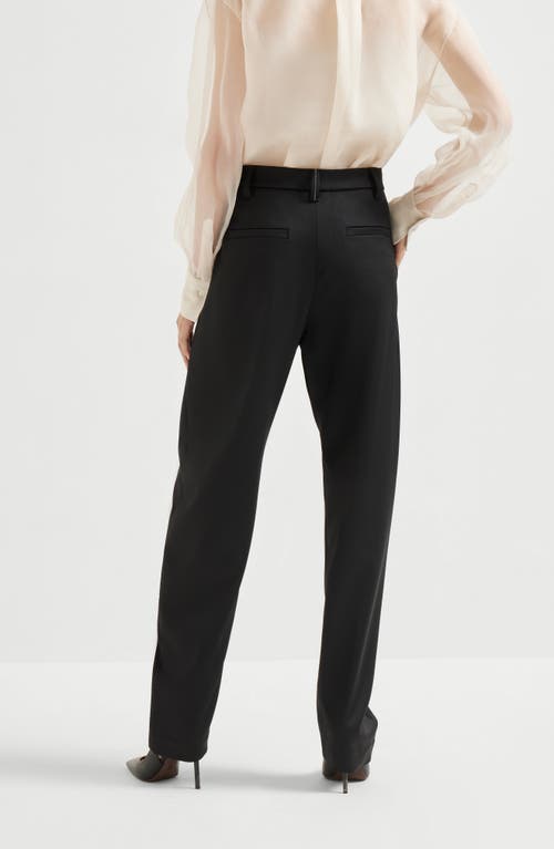 Brunello Cucinelli Satin Slouchy Trousers With Monili In Black