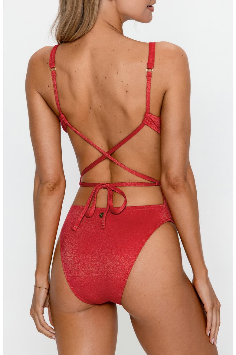V-Wire Shimmer One-Piece Swimsuit, Alternate, color, Red