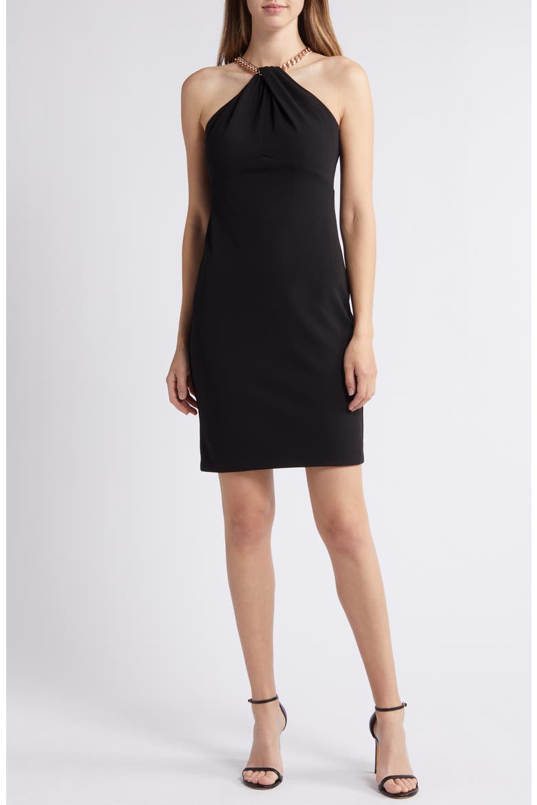 Halter Neck Cocktail Dress, Main, color, BLACK