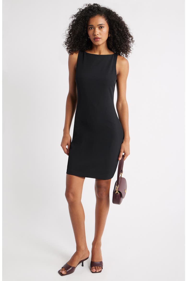 Bateau Neck Sleeveless Minidress, Alternate, color, BLACK