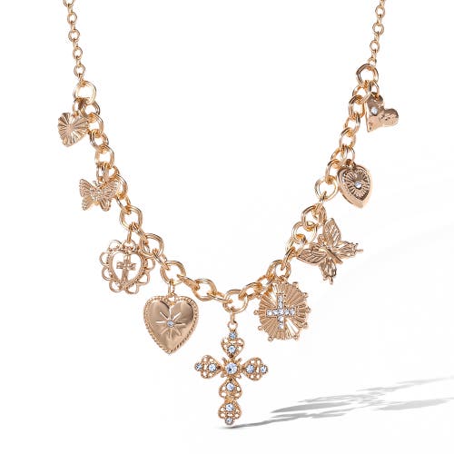 Jessica Simpson Gold-tone Textured Cross & Heart Charm Necklace In Gold