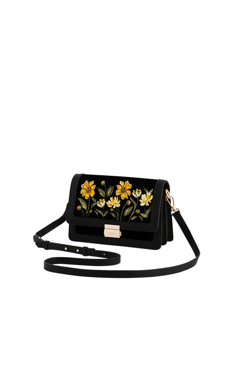 Fable England Botanical Velvet Embroidered Foldover Bag, Alternate, color, Black