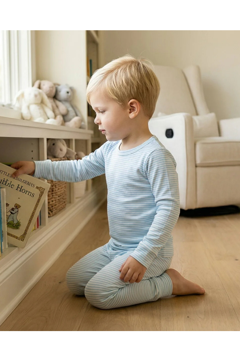 Long Sleeve and Pajama Set, Alternate, color, Seaside Stripe