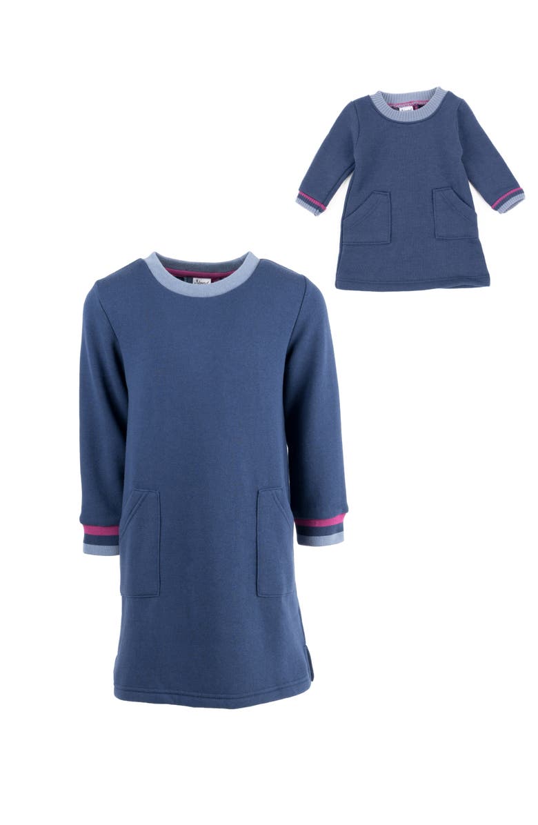 Leveret Girls Sweatshirt Dress with Matching Doll Dress, Alternate, color, Navy